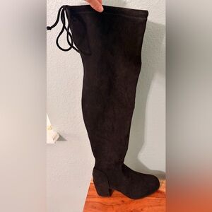 Black Over-the-Knee Block Heel Boots